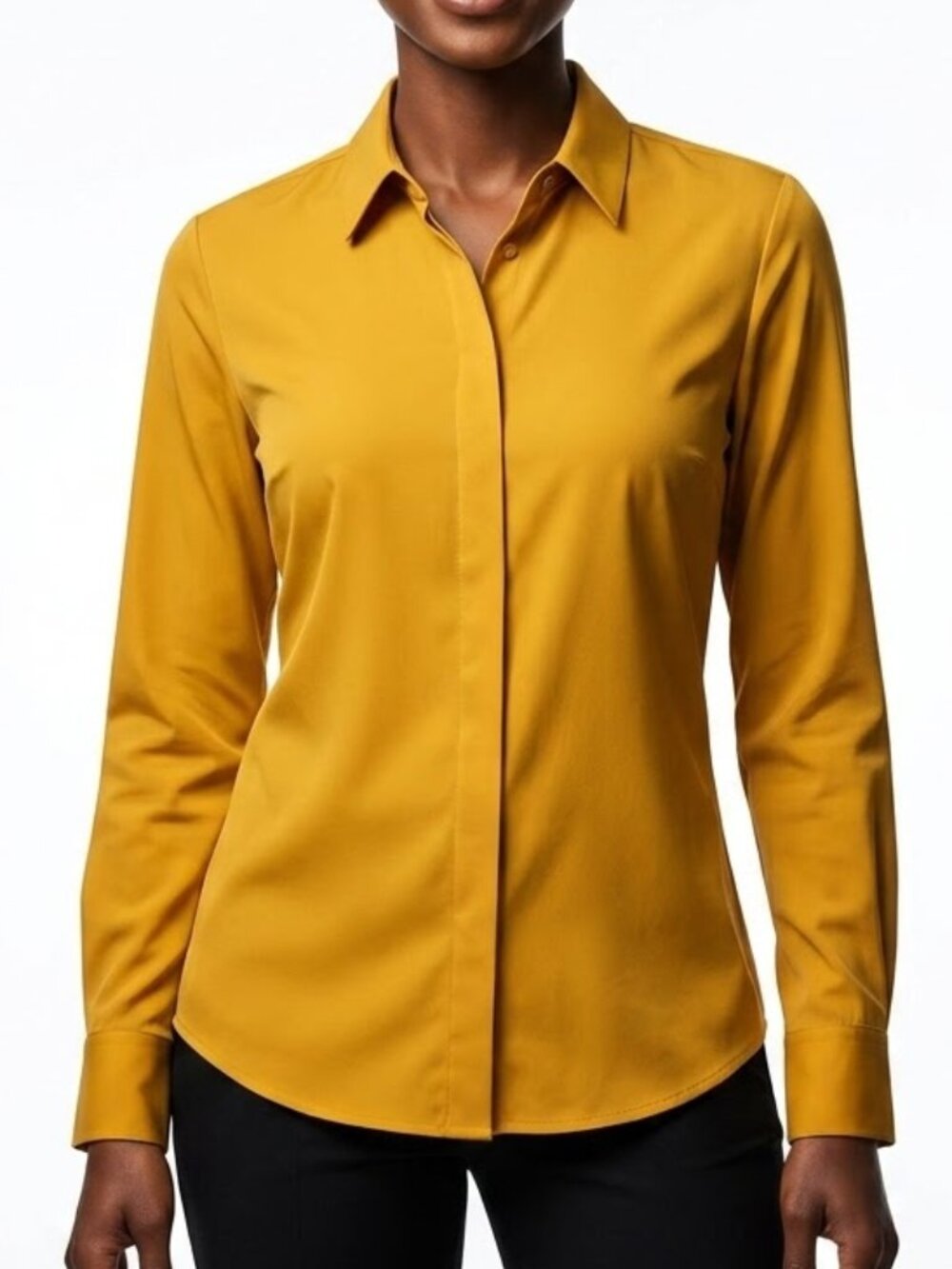 Express Mustard Portofino Slim Fit Button Up Blouse Academic Chic Medium